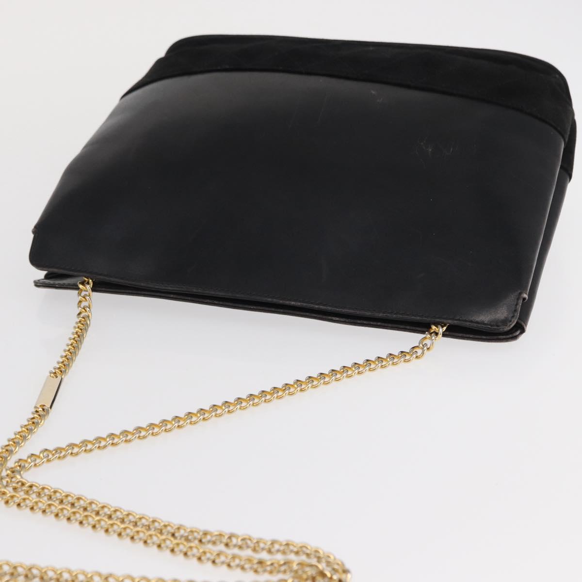 Salvatore Ferragamo Chain Shoulder Bag Leather Black Gold Auth 149911
