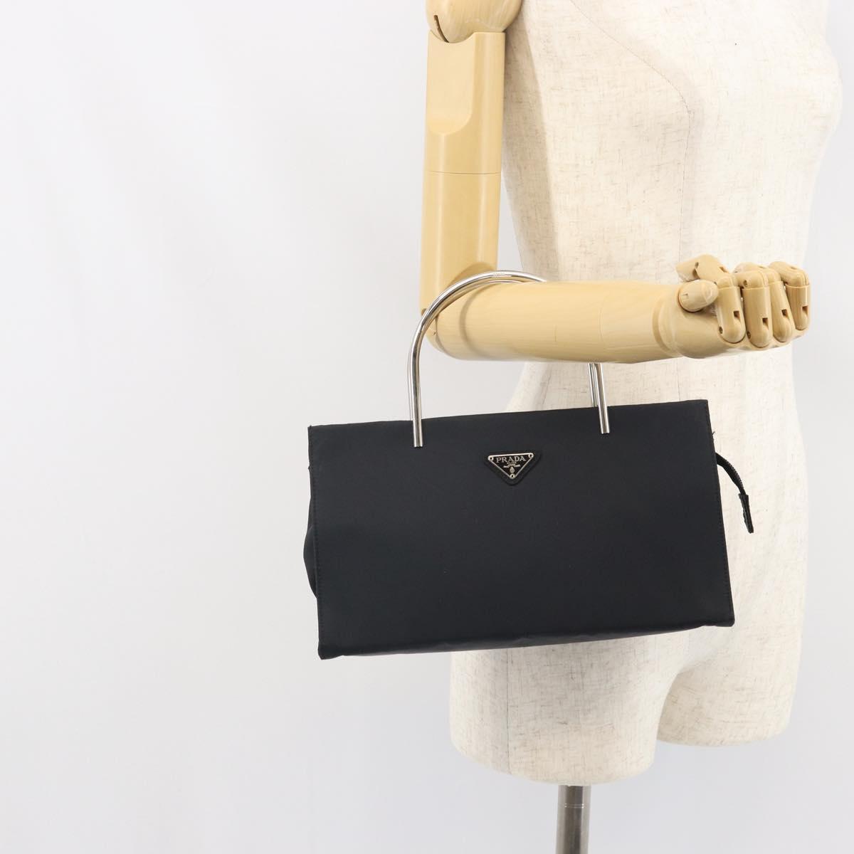 PRADA Hand Bag nylon metal Black Silver Auth 149917V