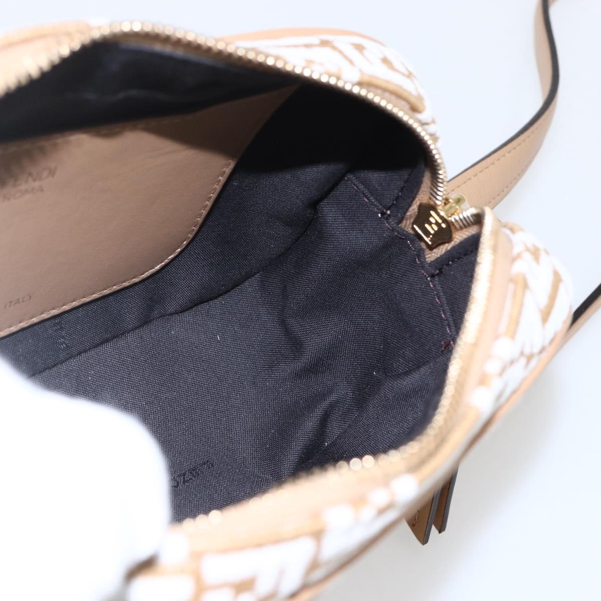 FENDI Zucchino Canvas Shoulder Bag Beige Gold Auth 149921SM