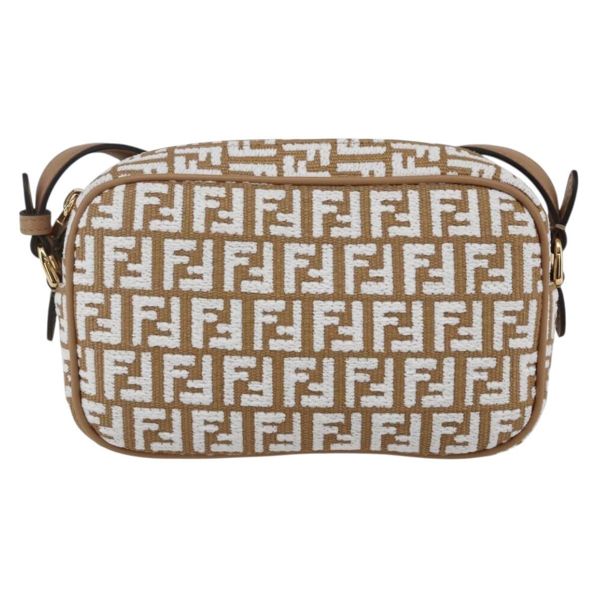 FENDI Zucchino Canvas Shoulder Bag Beige Gold Auth 149921SM