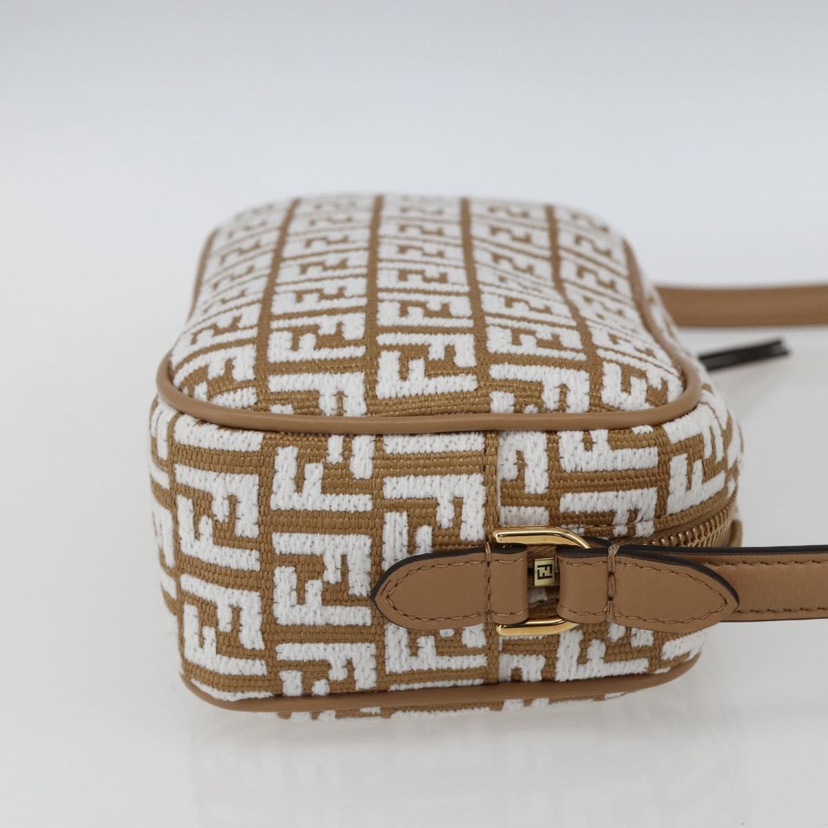 FENDI Zucchino Canvas Shoulder Bag Beige Gold Auth 149921SM