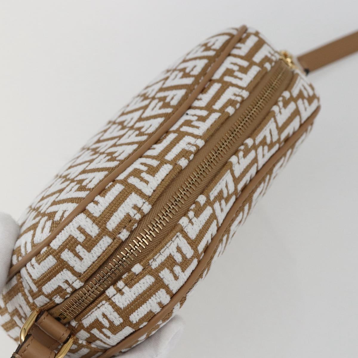 FENDI Zucchino Canvas Shoulder Bag Beige Gold Auth 149921SM