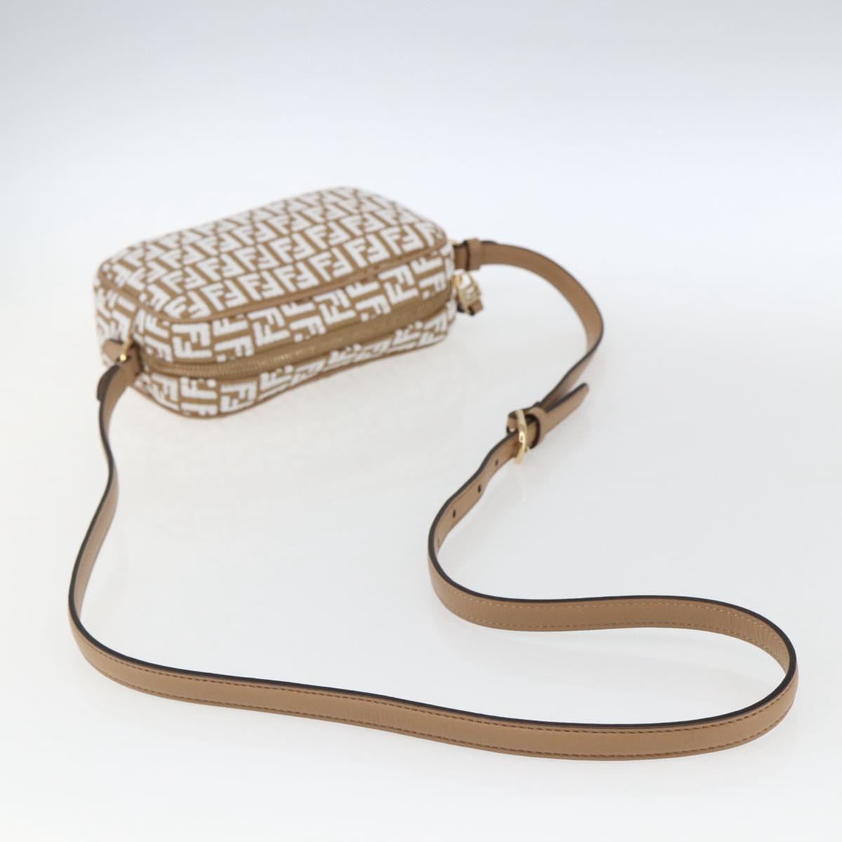 FENDI Zucchino Canvas Shoulder Bag Beige Gold Auth 149921SM