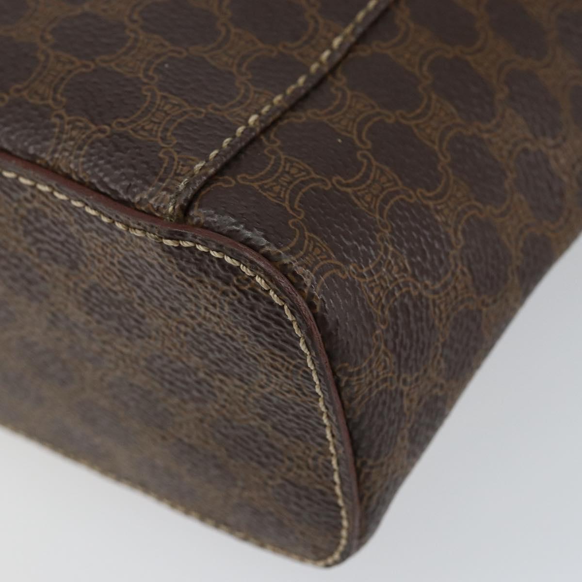 CELINE Macadam Canvas Vanity Pouch PVC Leather Brown Gold Auth 149953