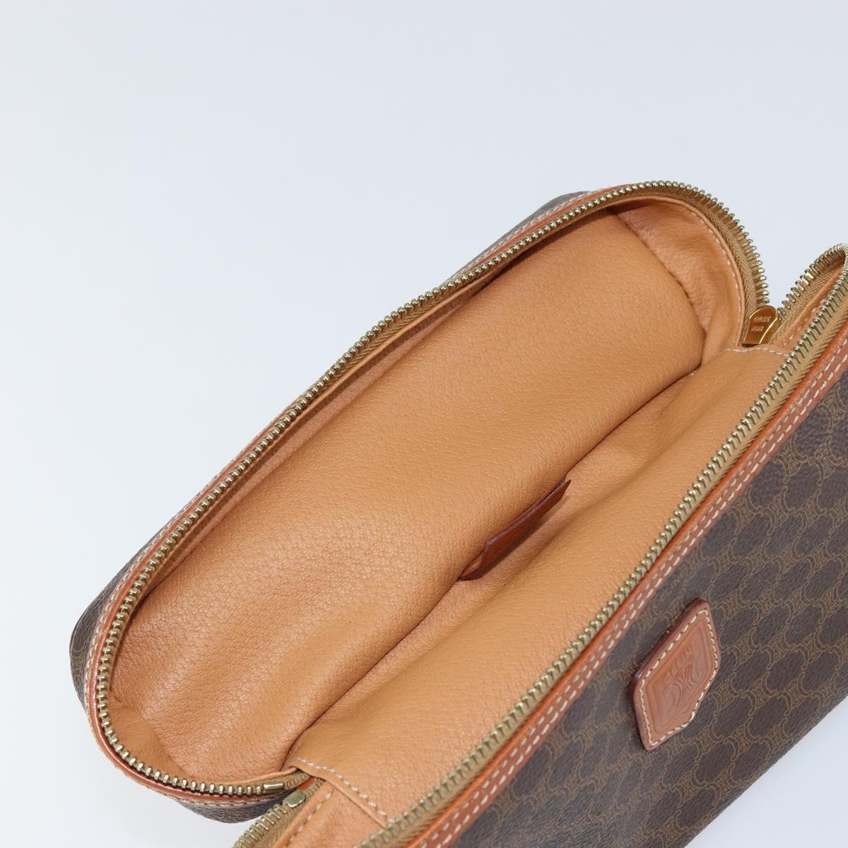 CELINE Macadam Canvas Vanity Pouch PVC Leather Brown Gold Auth 149953