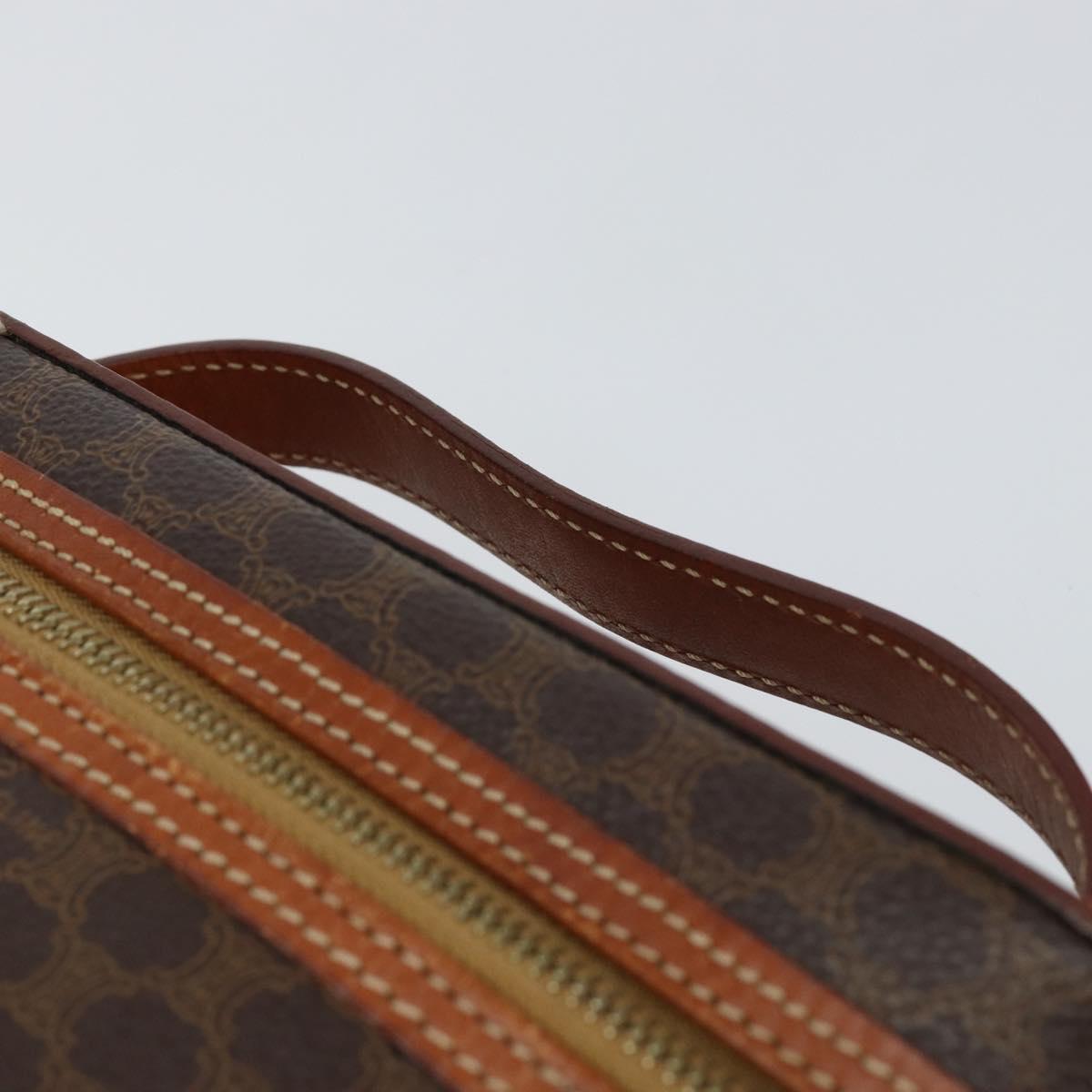 CELINE Macadam Canvas Vanity Pouch PVC Leather Brown Gold Auth 149953