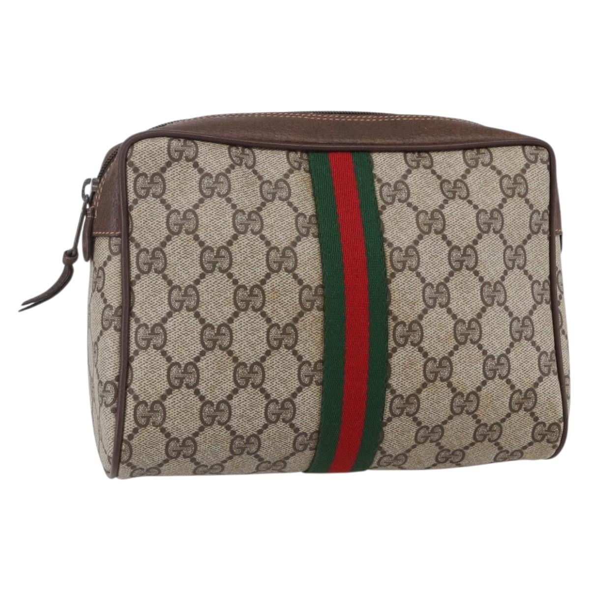 GUCCI GG Supreme Web Sherry Line Clutch Bag PVC Beige 156 01 012 Auth 149955