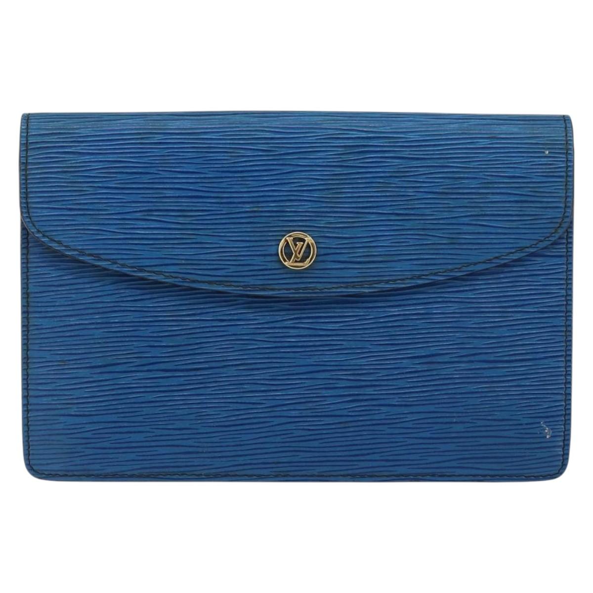 LOUIS VUITTON Epi Montaigne 23 Clutch Bag Blue M52665 LV Auth 149969