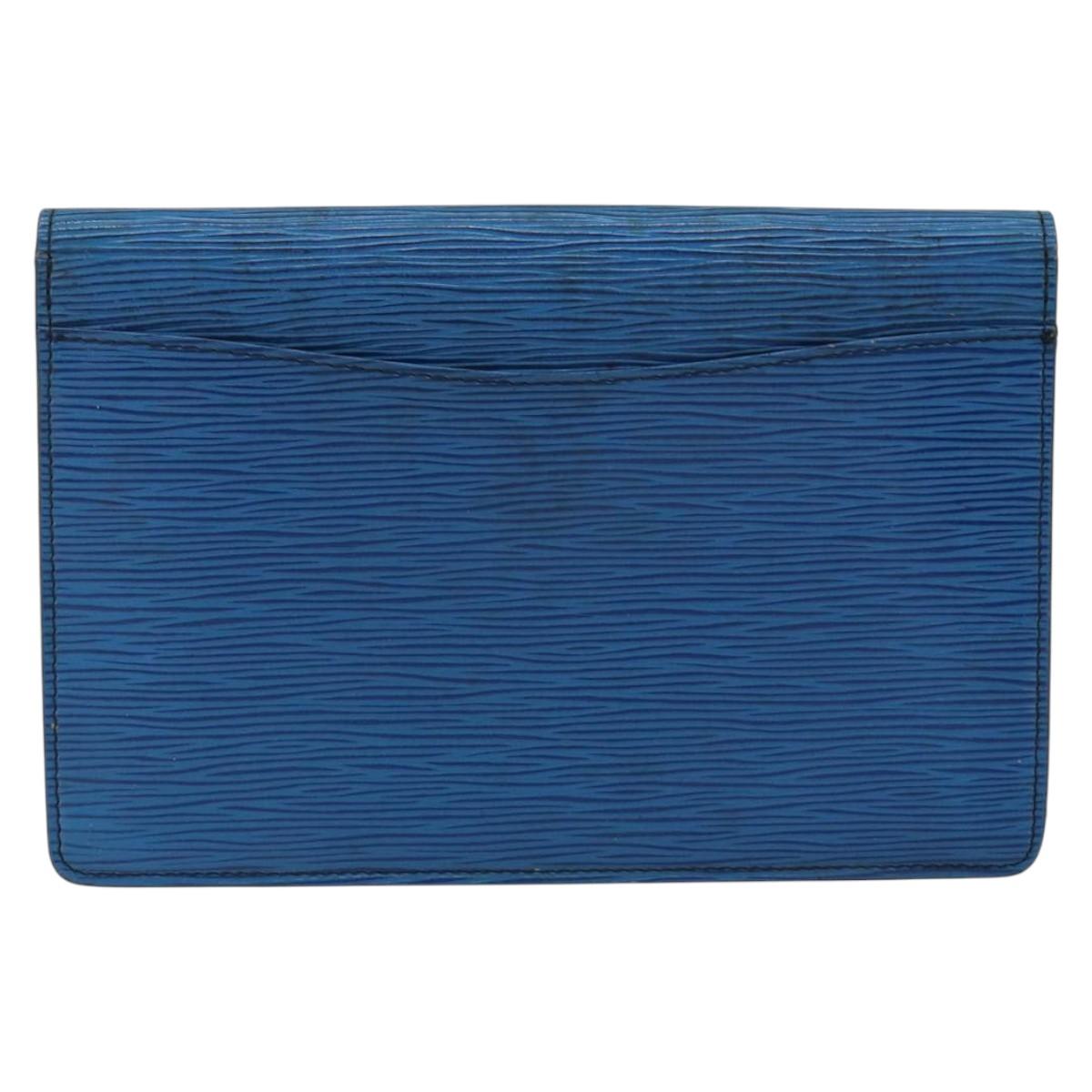 LOUIS VUITTON Epi Montaigne 23 Clutch Bag Blue M52665 LV Auth 149969
