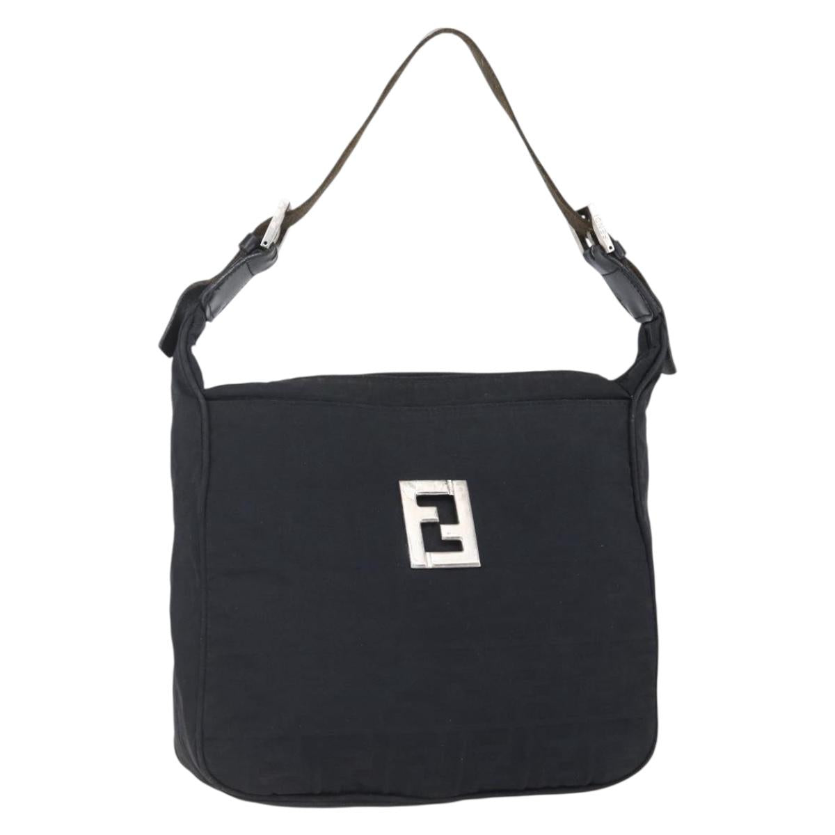FENDI Zucca Canvas Shoulder Bag Black Silver Auth 149971