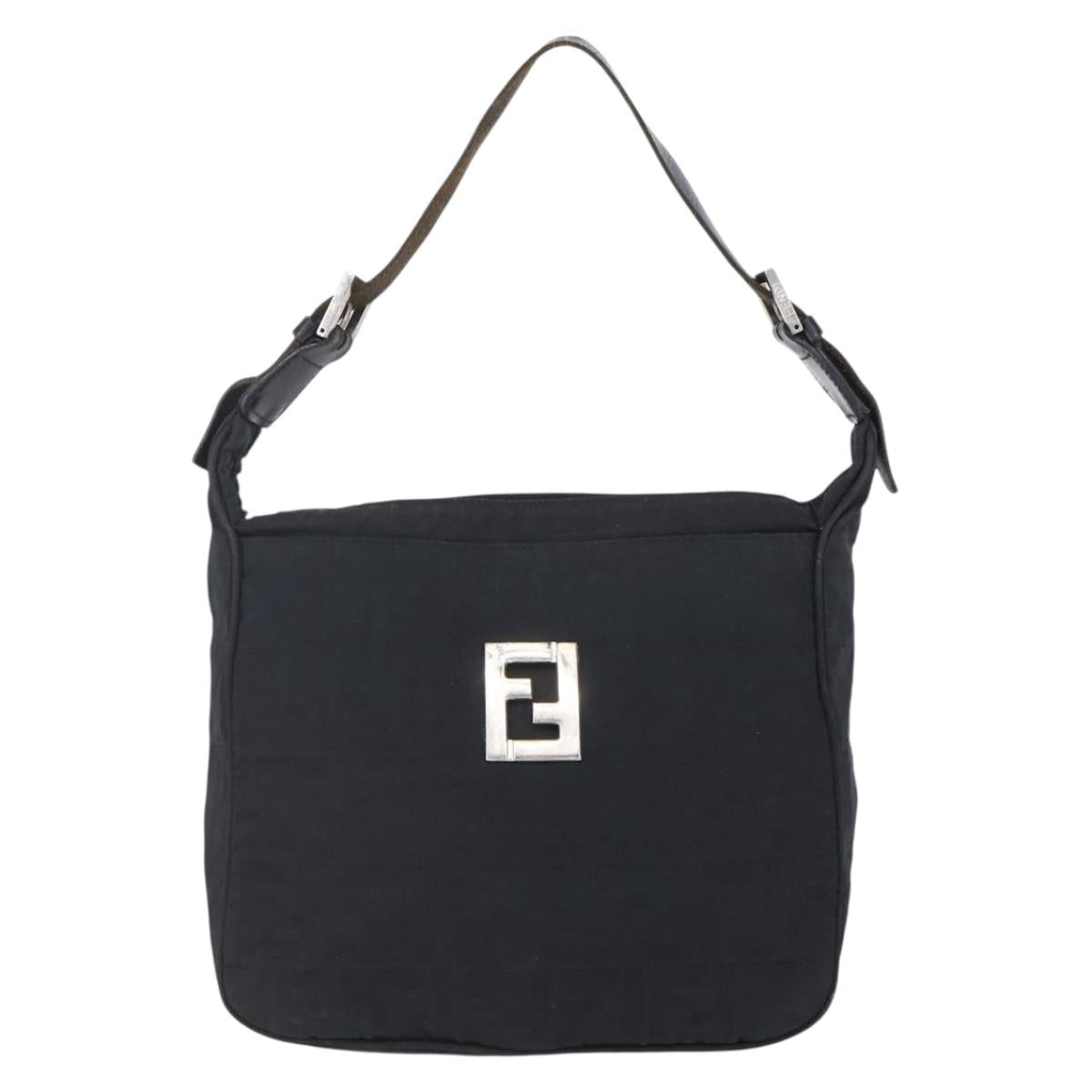 FENDI Zucca Canvas Shoulder Bag Black Silver Auth 149971