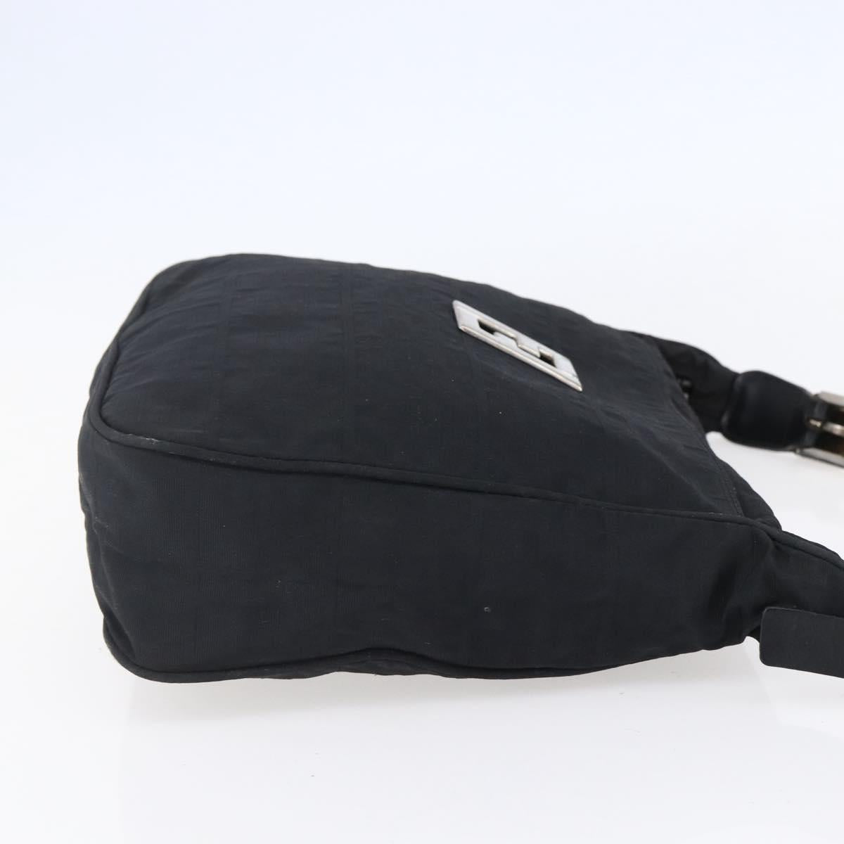 FENDI Zucca Canvas Shoulder Bag Black Silver Auth 149971