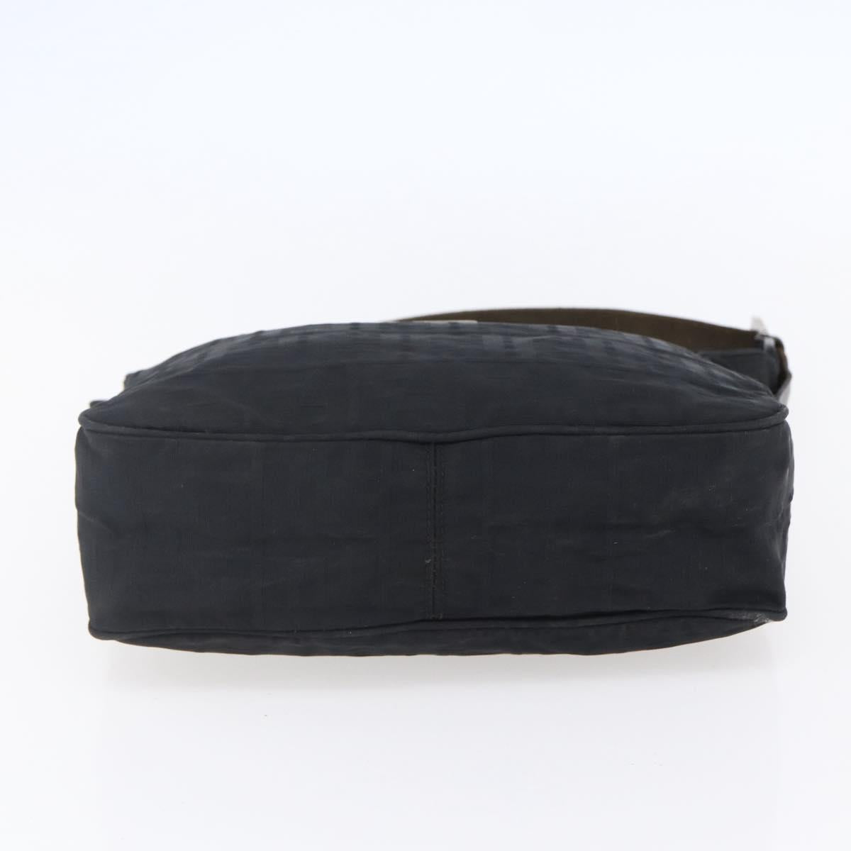 FENDI Zucca Canvas Shoulder Bag Black Silver Auth 149971