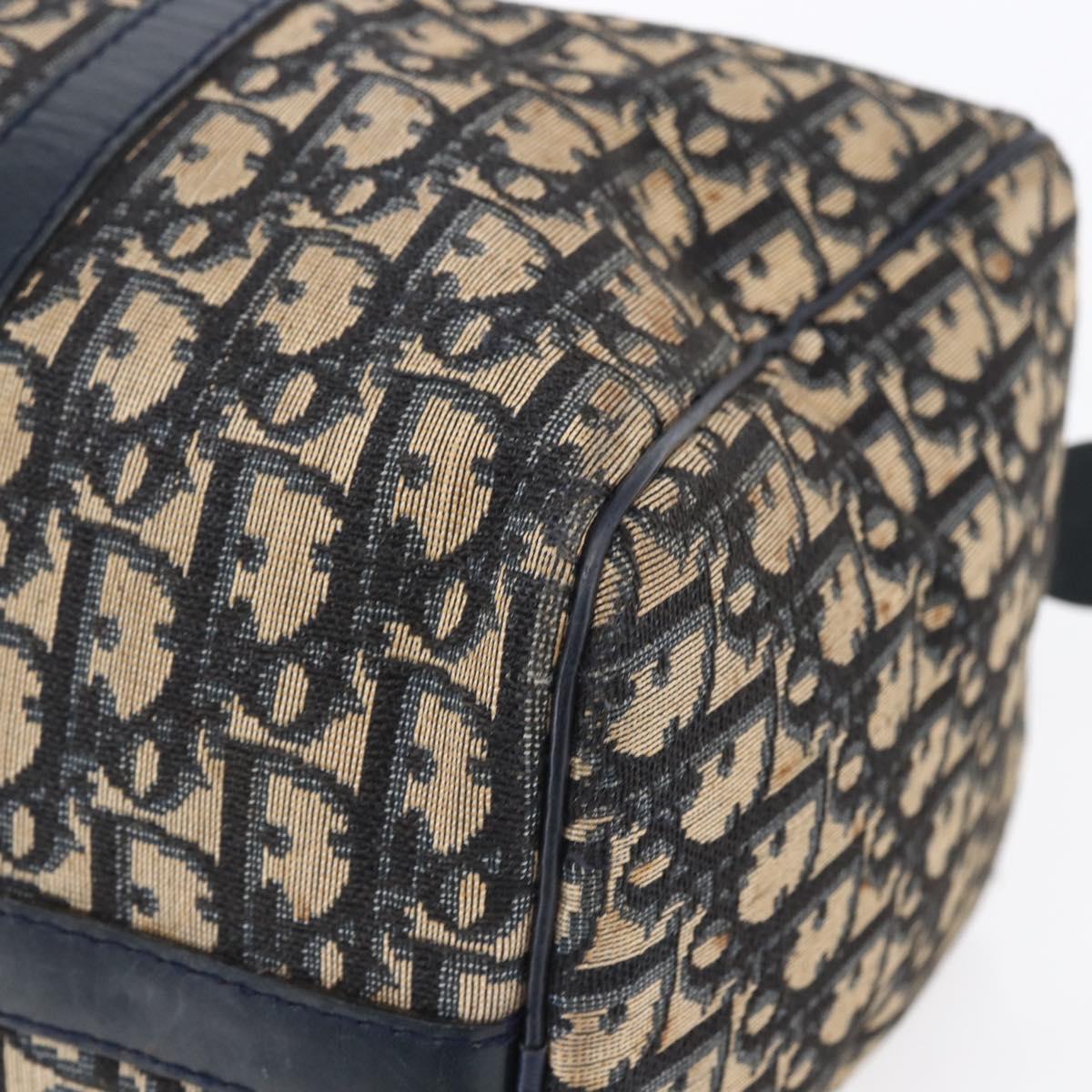 Christian Dior Trotter Canvas Boston Bag Navy Silver Auth 149972