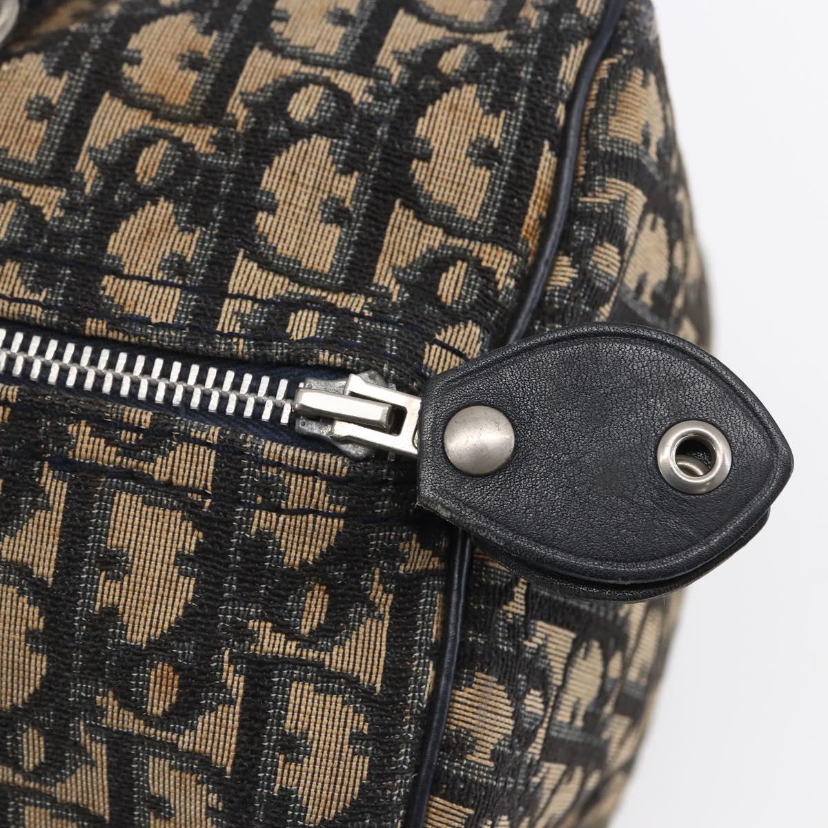 Christian Dior Trotter Canvas Boston Bag Navy Silver Auth 149972