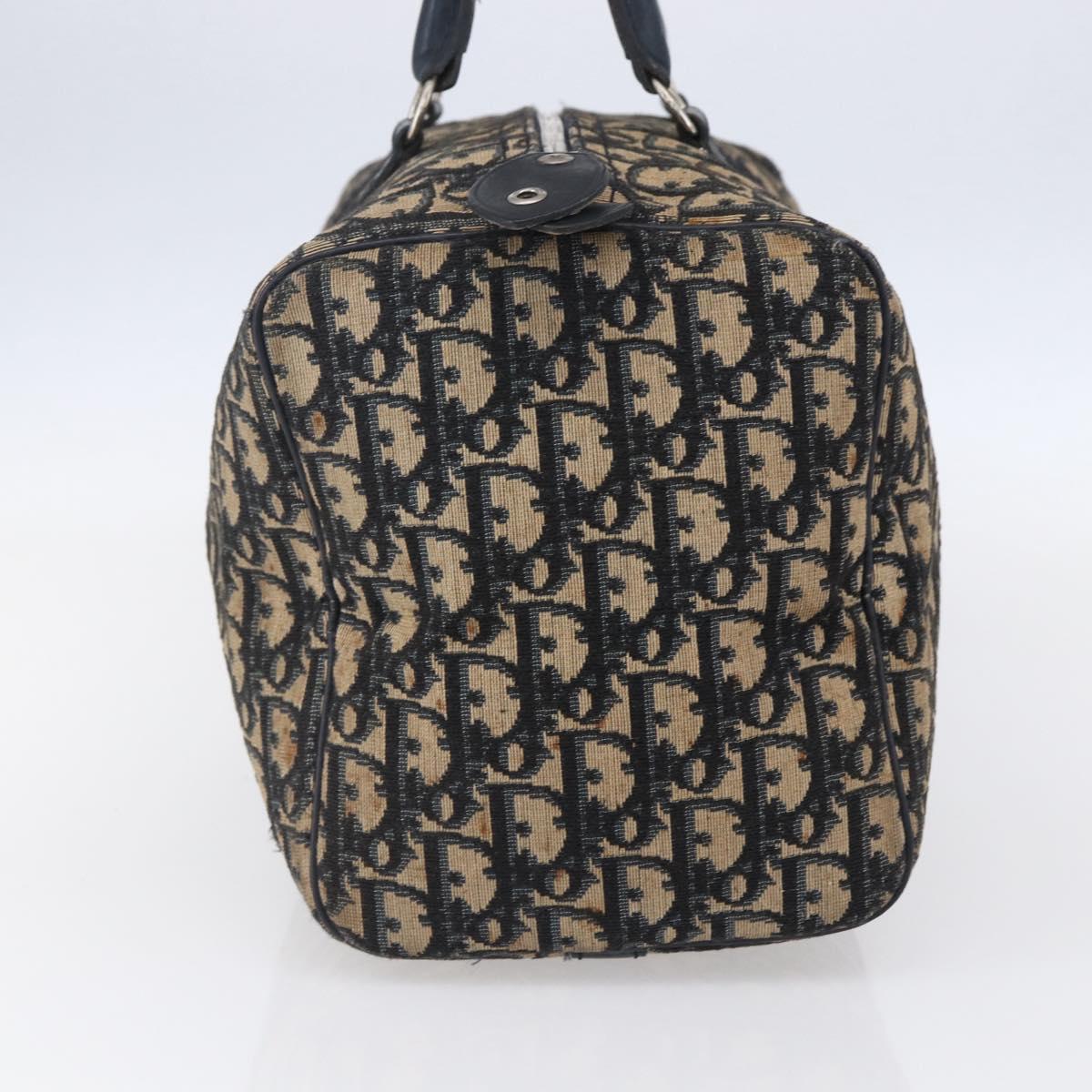 Christian Dior Trotter Canvas Boston Bag Navy Silver Auth 149972