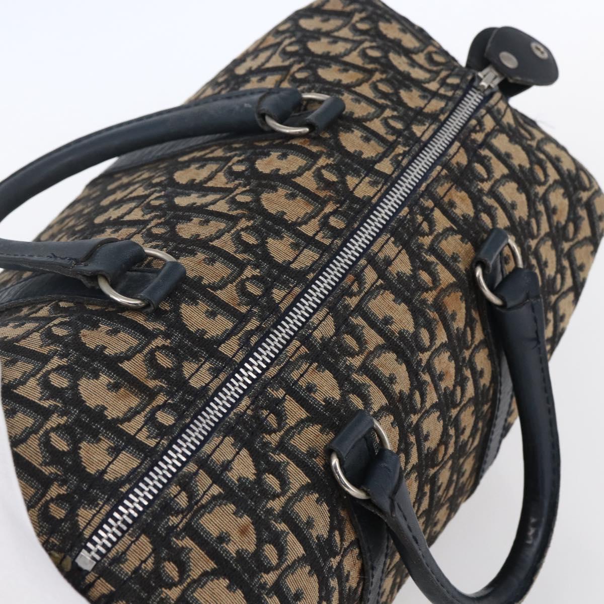 Christian Dior Trotter Canvas Boston Bag Navy Silver Auth 149972