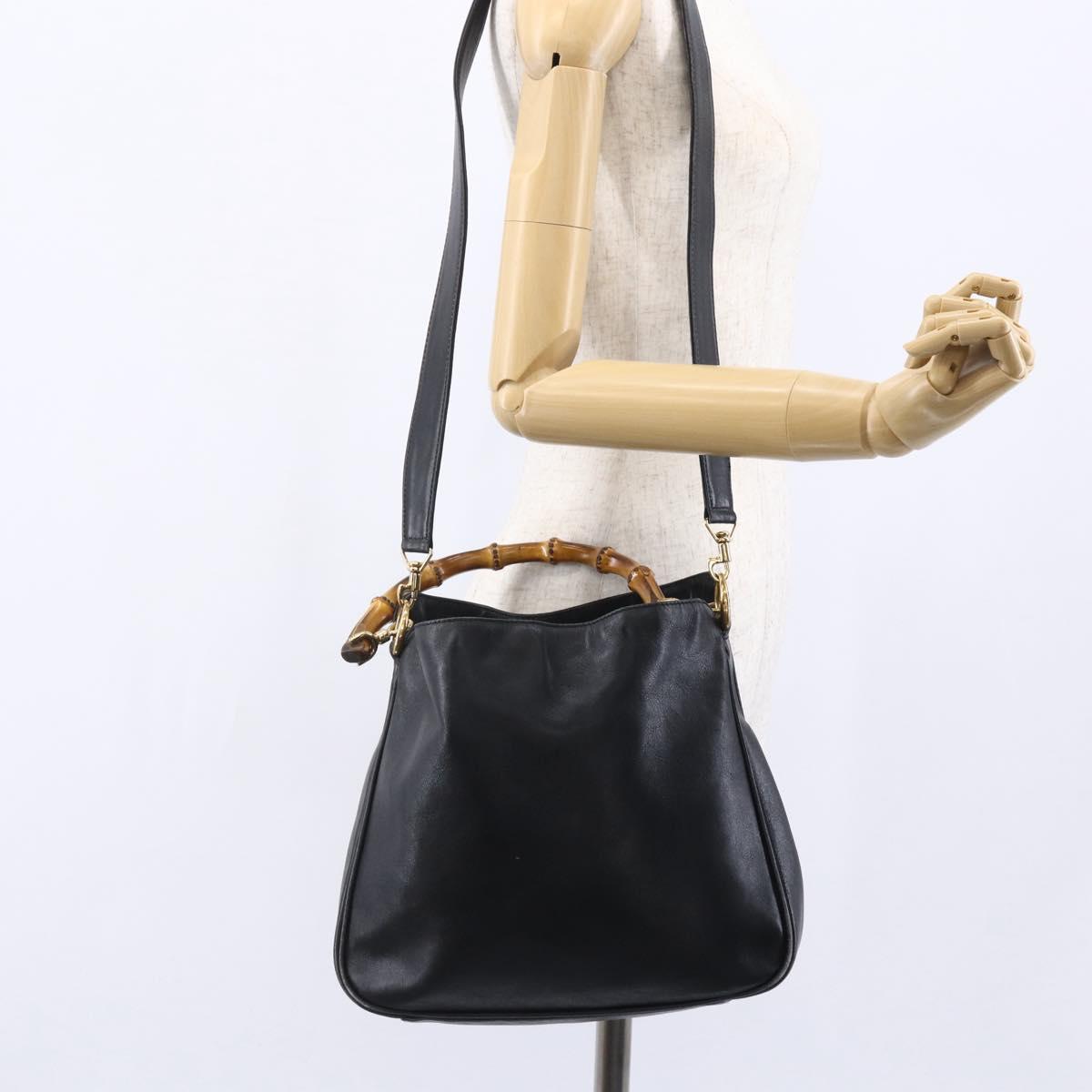 GUCCI Bamboo Shoulder Bag Leather 2way Black Gold 001 3754 1639 Auth 149973