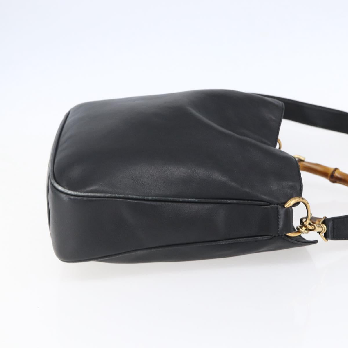 GUCCI Bamboo Shoulder Bag Leather 2way Black Gold 001 3754 1639 Auth 149973