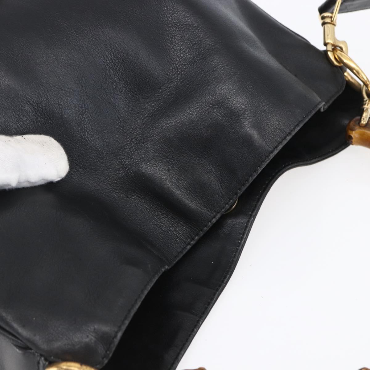 GUCCI Bamboo Shoulder Bag Leather 2way Black Gold 001 3754 1639 Auth 149973