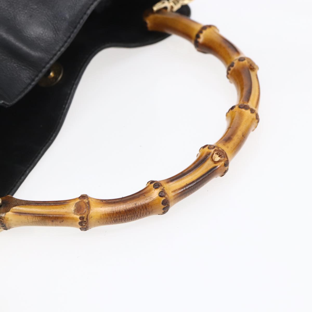 GUCCI Bamboo Shoulder Bag Leather 2way Black Gold 001 3754 1639 Auth 149973