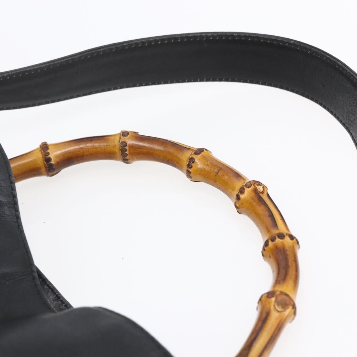 GUCCI Bamboo Shoulder Bag Leather 2way Black Gold 001 3754 1639 Auth 149973
