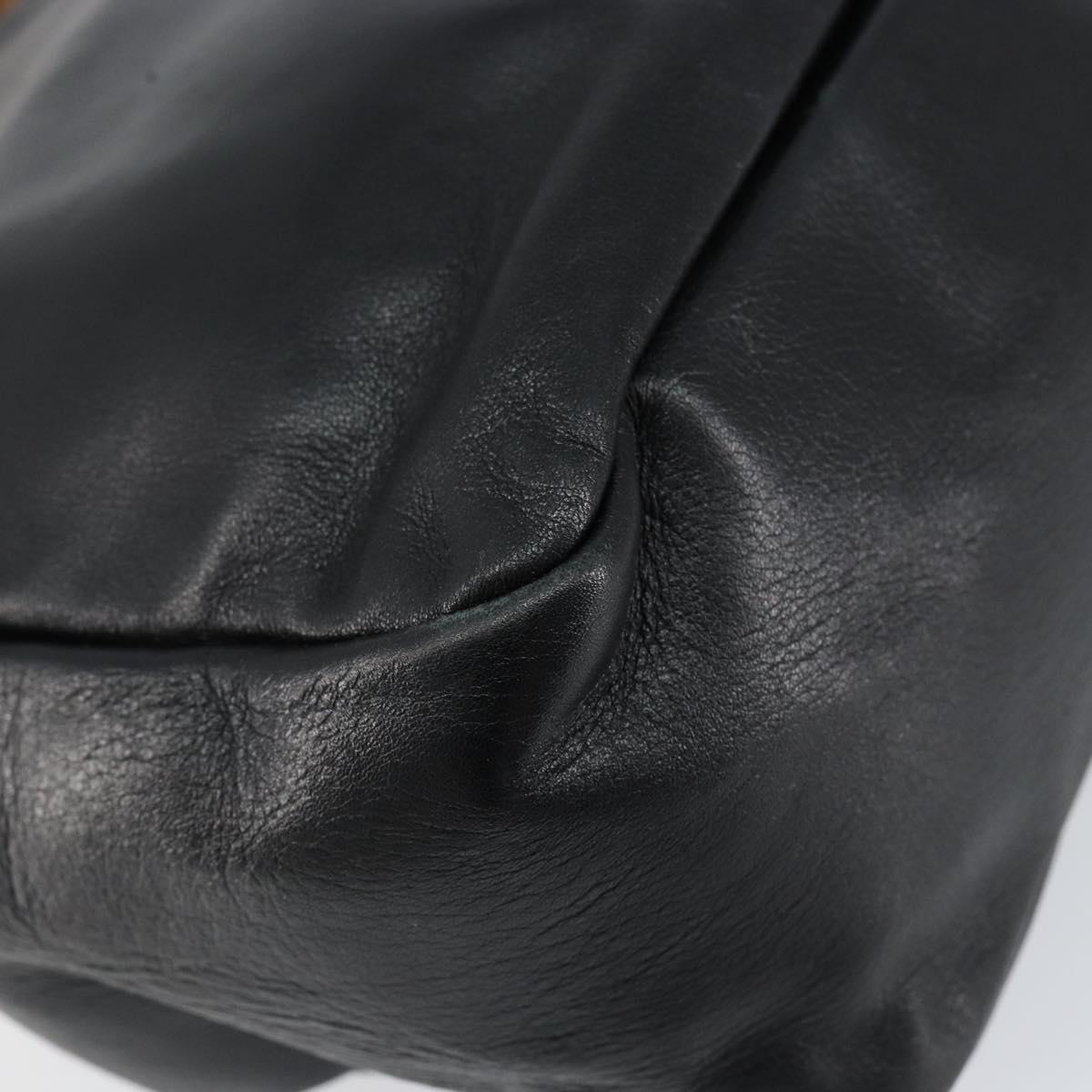 GUCCI Bamboo Hand Bag Leather Black Gold 000 1014 0575 Auth 149974