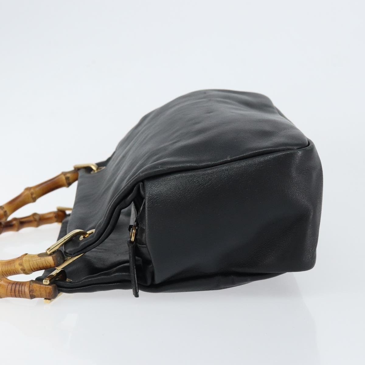 GUCCI Bamboo Hand Bag Leather Black Gold 000 1014 0575 Auth 149974