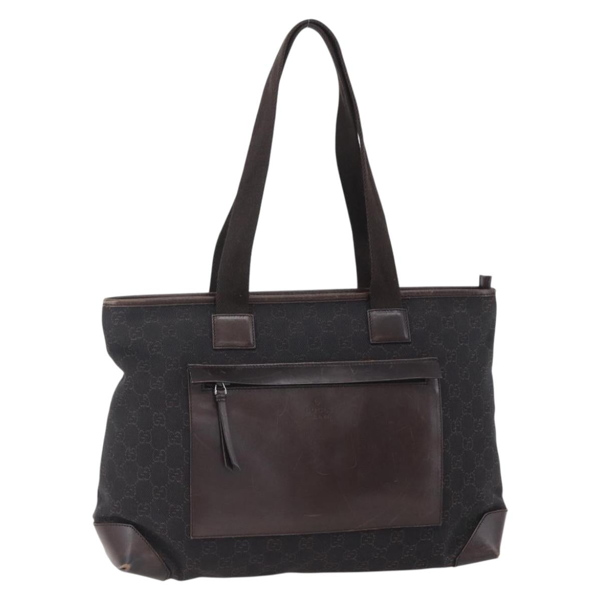 GUCCI GG Canvas Tote Bag Brown Silver 34339 Auth 149975