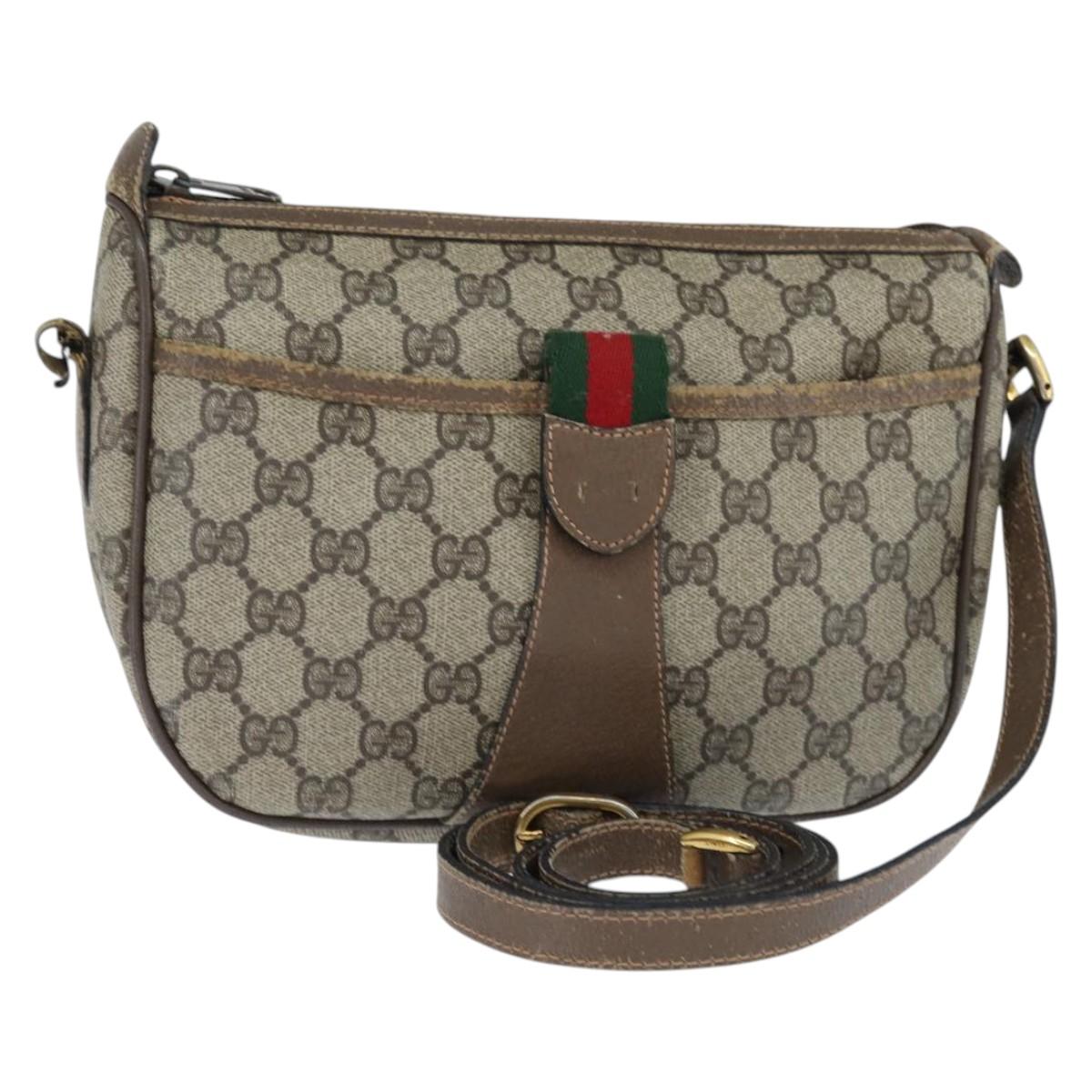 GUCCI GG Supreme Web Sherry Line Bag PVC Beige Gold 89 02 032 Auth 149979