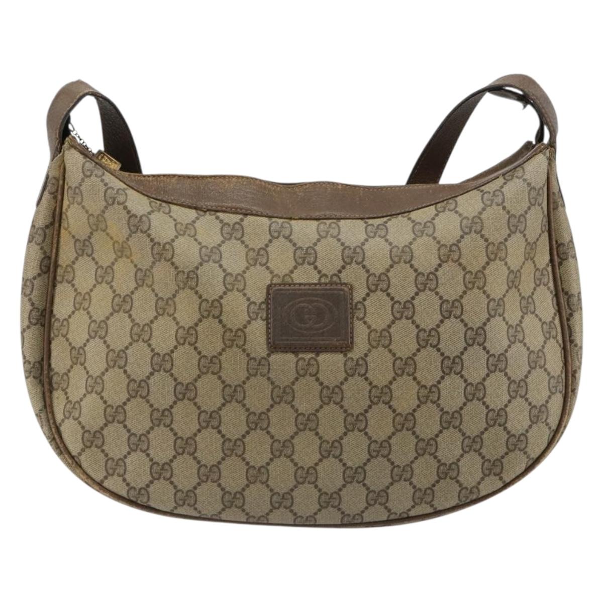 GUCCI GG Supreme Shoulder Bag PVC Beige Gold Auth 149980