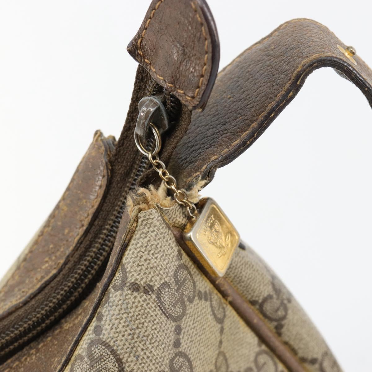 GUCCI GG Supreme Shoulder Bag PVC Beige Gold Auth 149980
