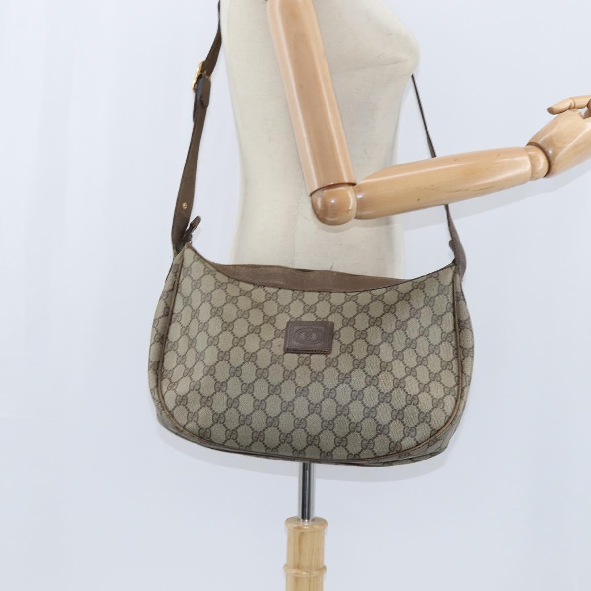 GUCCI GG Supreme Shoulder Bag PVC Beige Gold Auth 149980