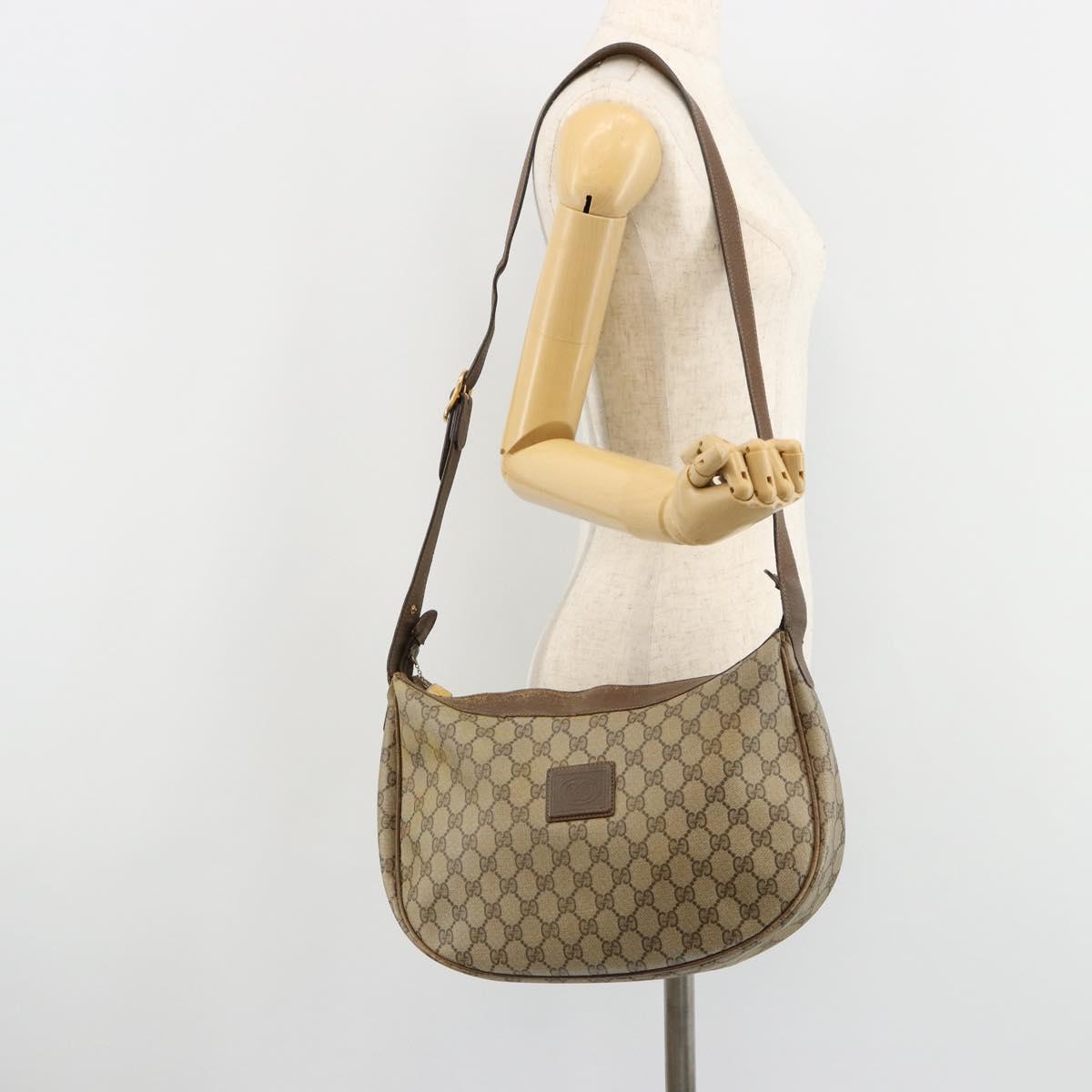 GUCCI GG Supreme Shoulder Bag PVC Beige Gold Auth 149980