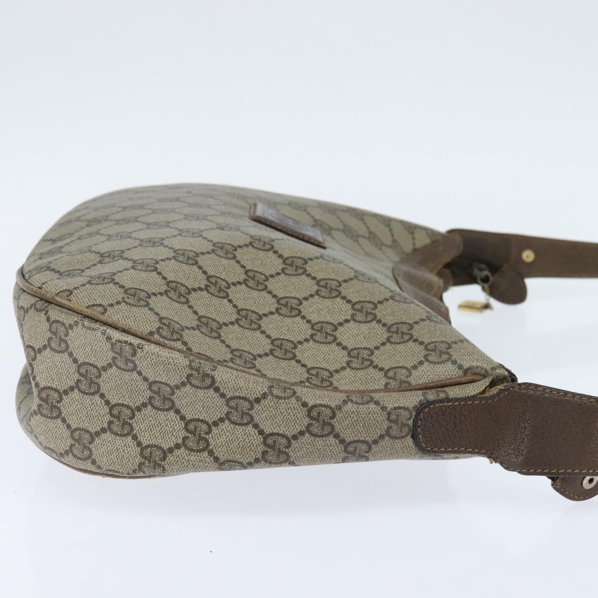 GUCCI GG Supreme Shoulder Bag PVC Beige Gold Auth 149980