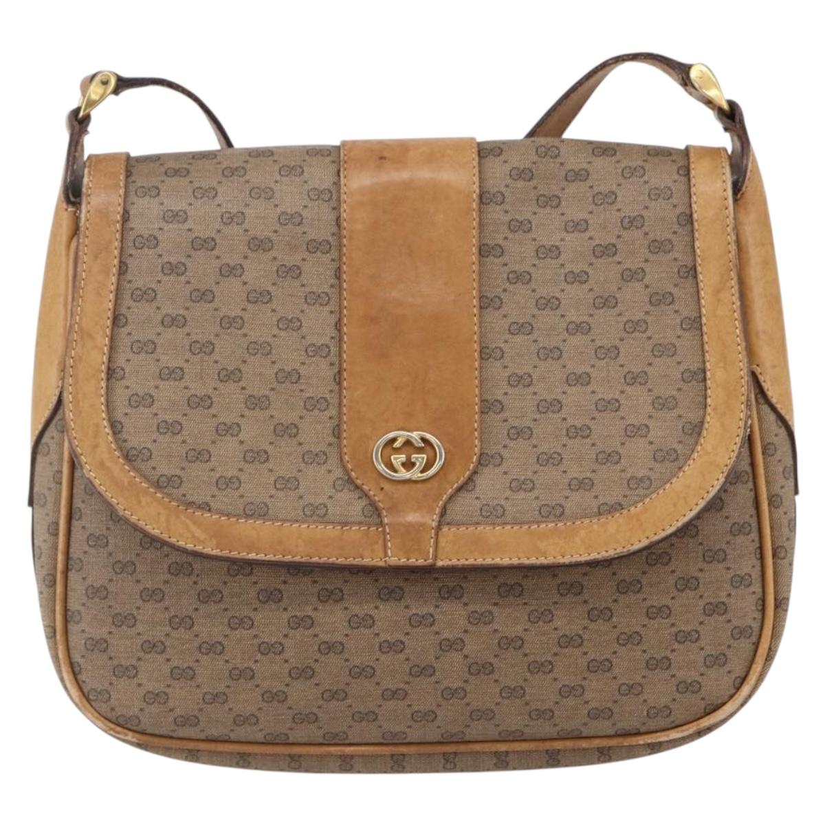 GUCCI Micro GG Supreme Shoulder Bag PVC Beige Gold Auth 149981