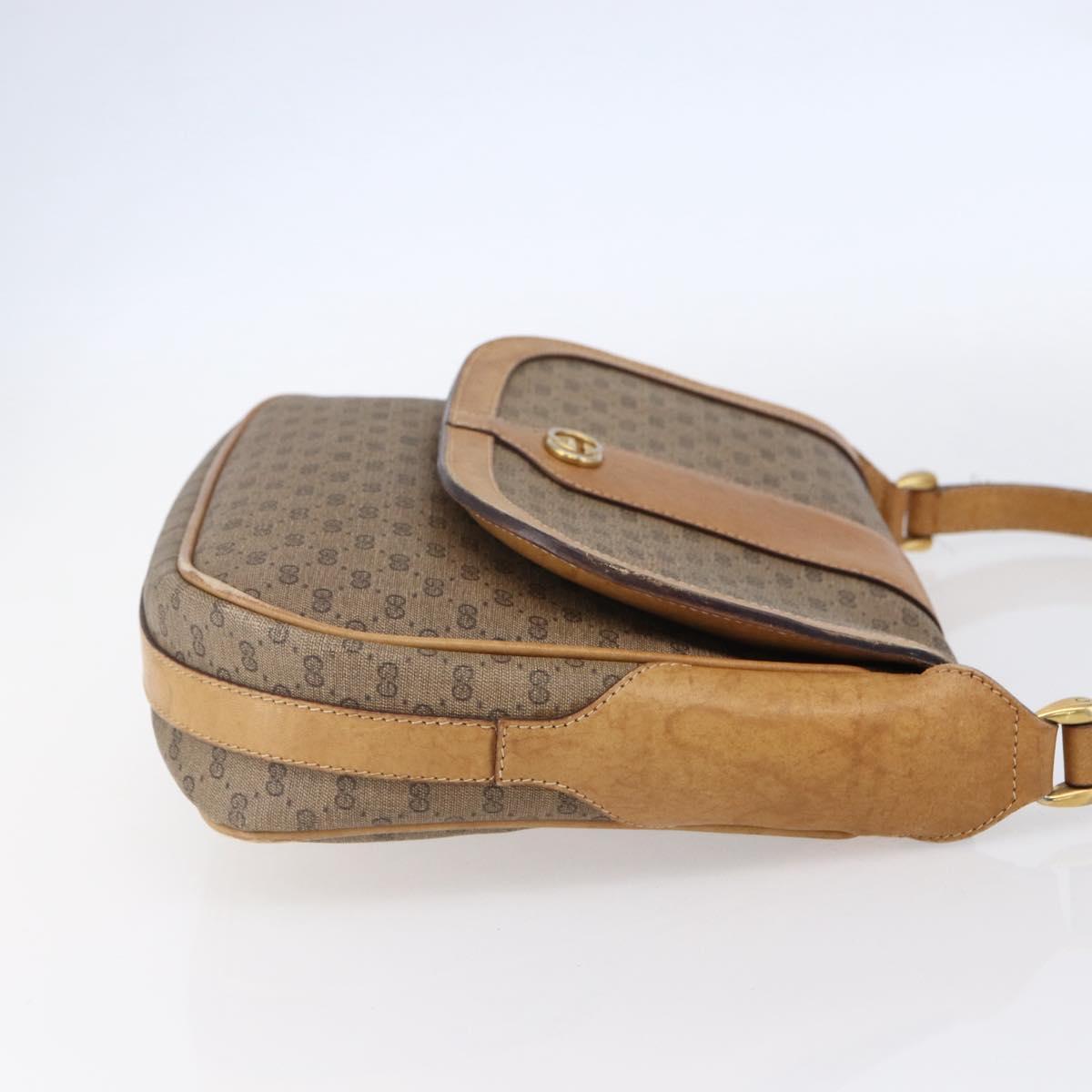 GUCCI Micro GG Supreme Shoulder Bag PVC Beige Gold Auth 149981