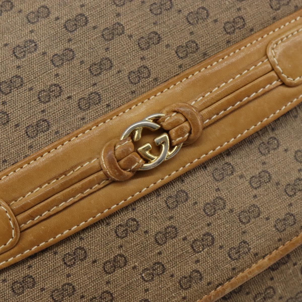 GUCCI Micro GG Supreme Shoulder Bag PVC Beige Gold Auth 149983