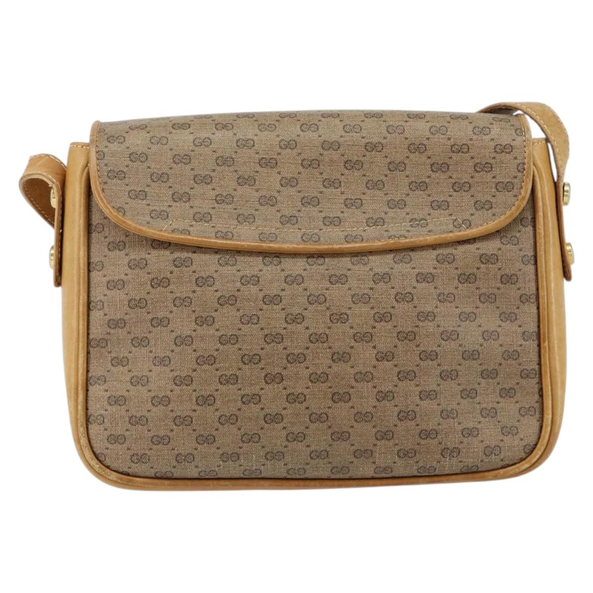 GUCCI Micro GG Supreme Shoulder Bag PVC Beige Gold Auth 149983