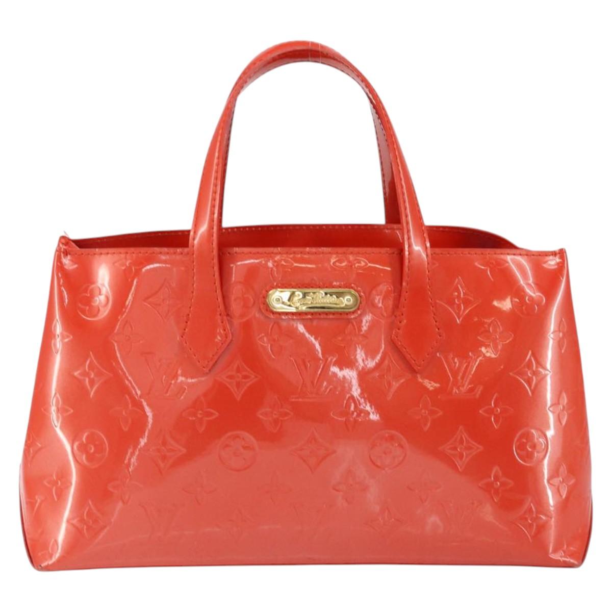 LOUIS VUITTON Vernis Bluebird Wilshire PM Bag Orenge Sunset M93644 Auth 149996