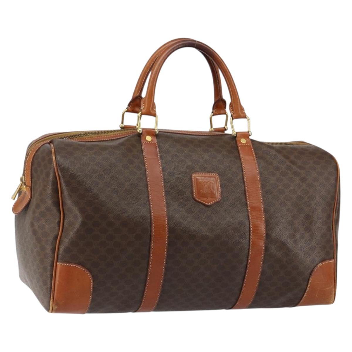 CELINE Macadam Canvas Boston Bag PVC Brown Gold Auth 149998