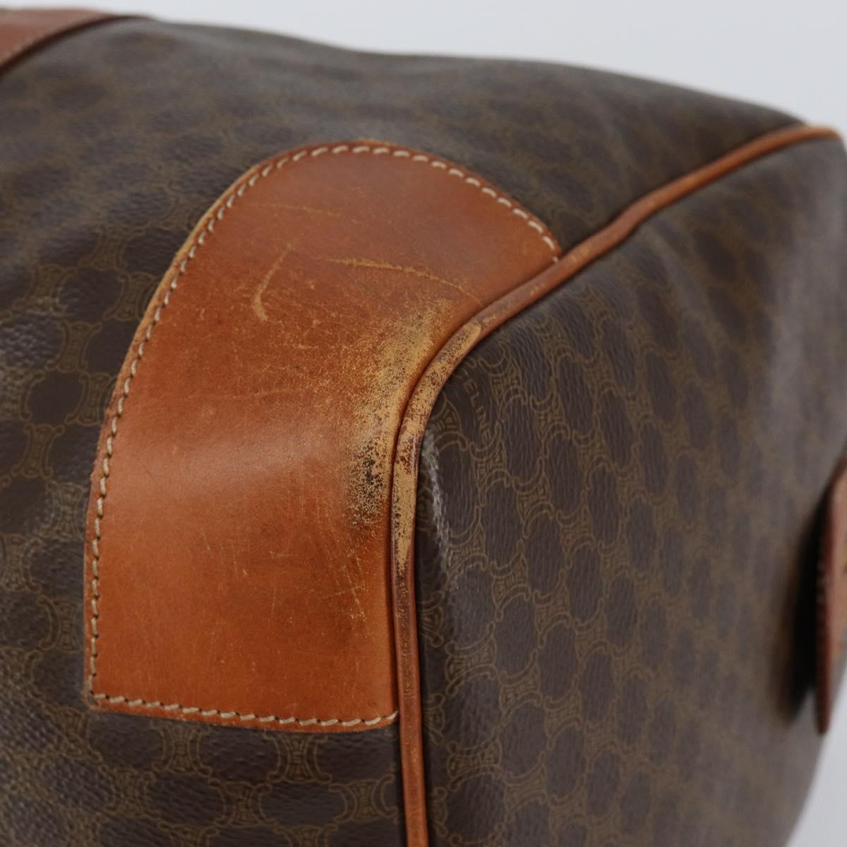 CELINE Macadam Canvas Boston Bag PVC Brown Gold Auth 149998