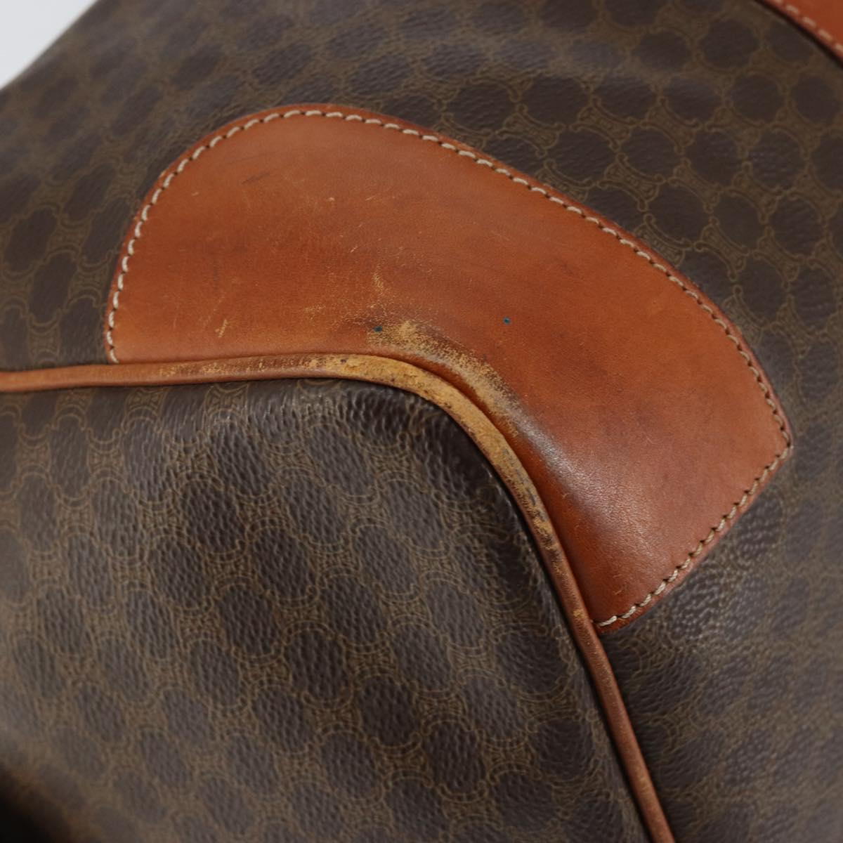 CELINE Macadam Canvas Boston Bag PVC Brown Gold Auth 149998