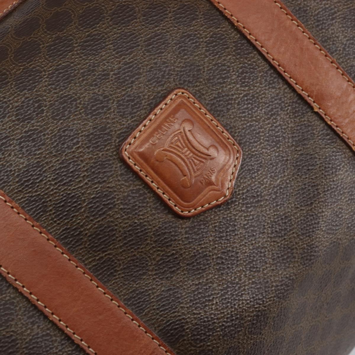 CELINE Macadam Canvas Boston Bag PVC Brown Gold Auth 149998