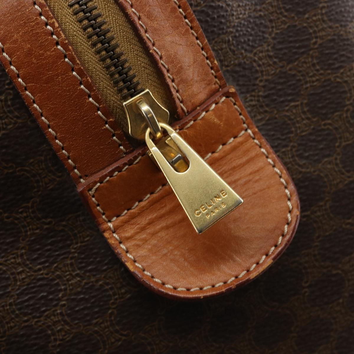 CELINE Macadam Canvas Boston Bag PVC Brown Gold Auth 149998