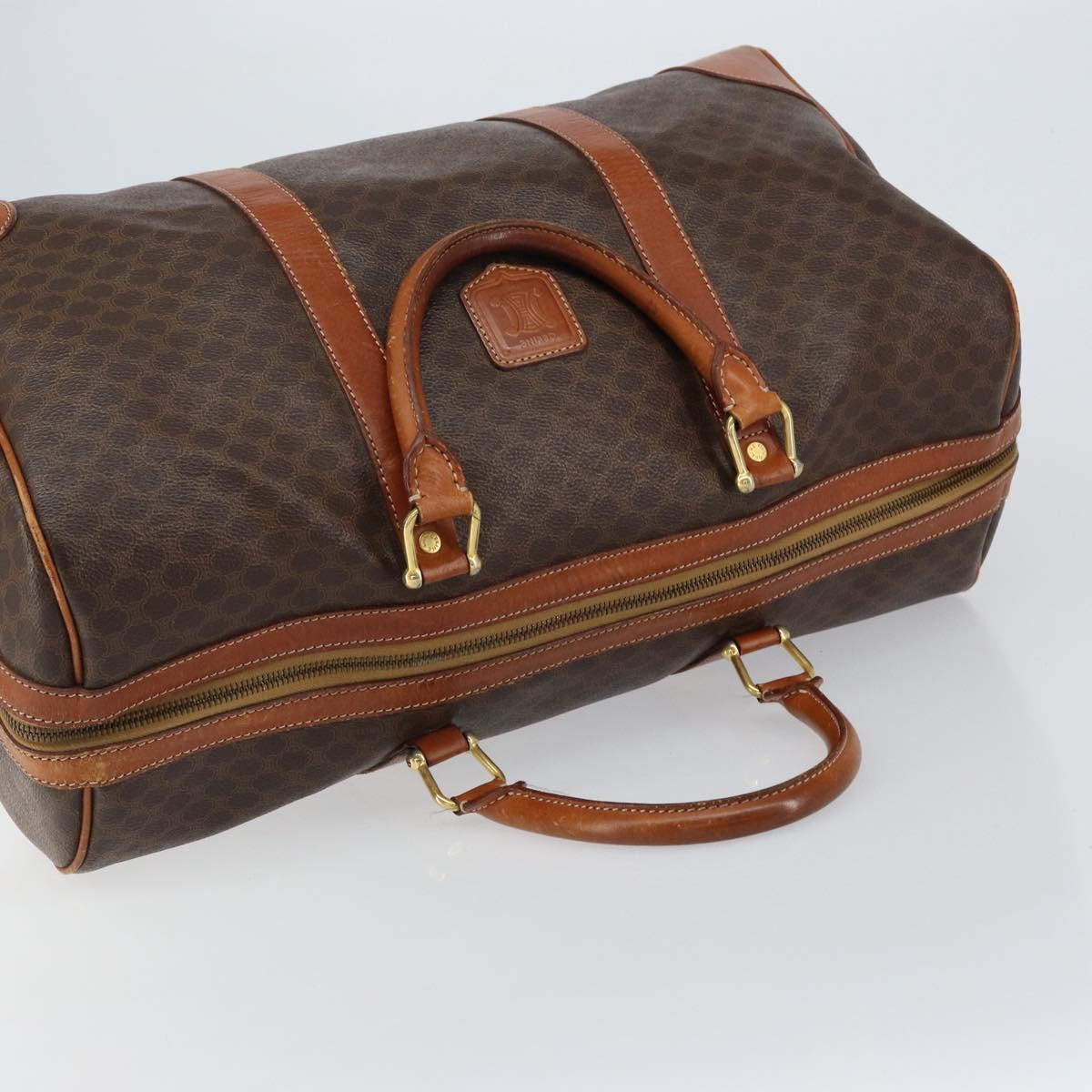 CELINE Macadam Canvas Boston Bag PVC Brown Gold Auth 149998