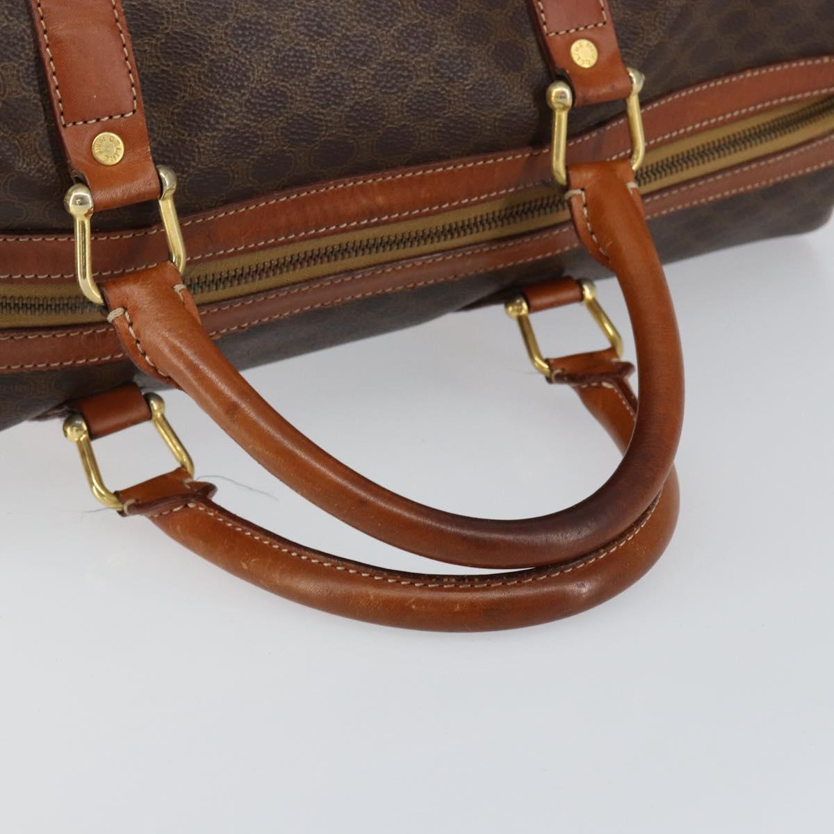 CELINE Macadam Canvas Boston Bag PVC Brown Gold Auth 149998