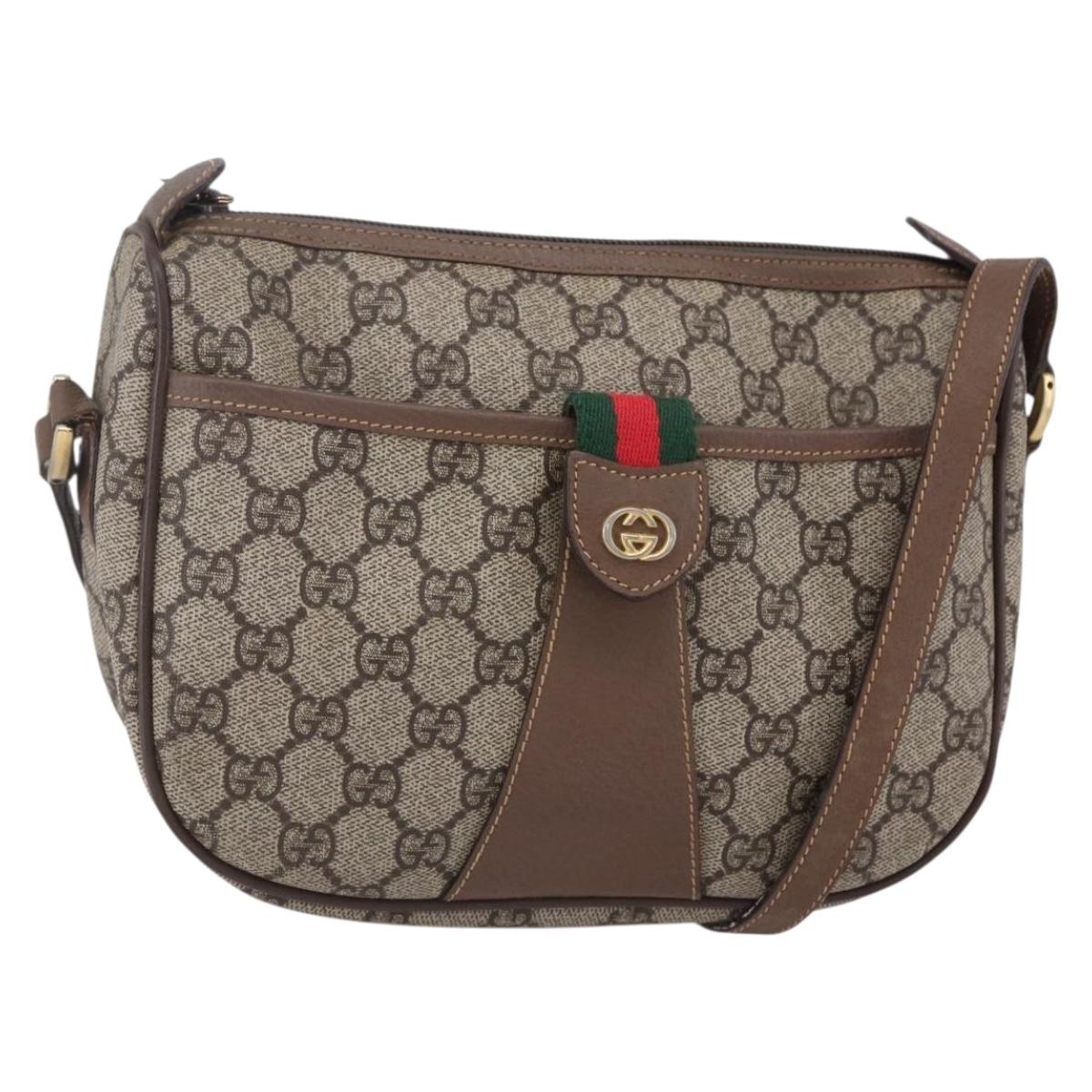 GUCCI GG Supreme Web Sherry Line Bag PVC Beige Gold 001 123 6177 Auth 150000