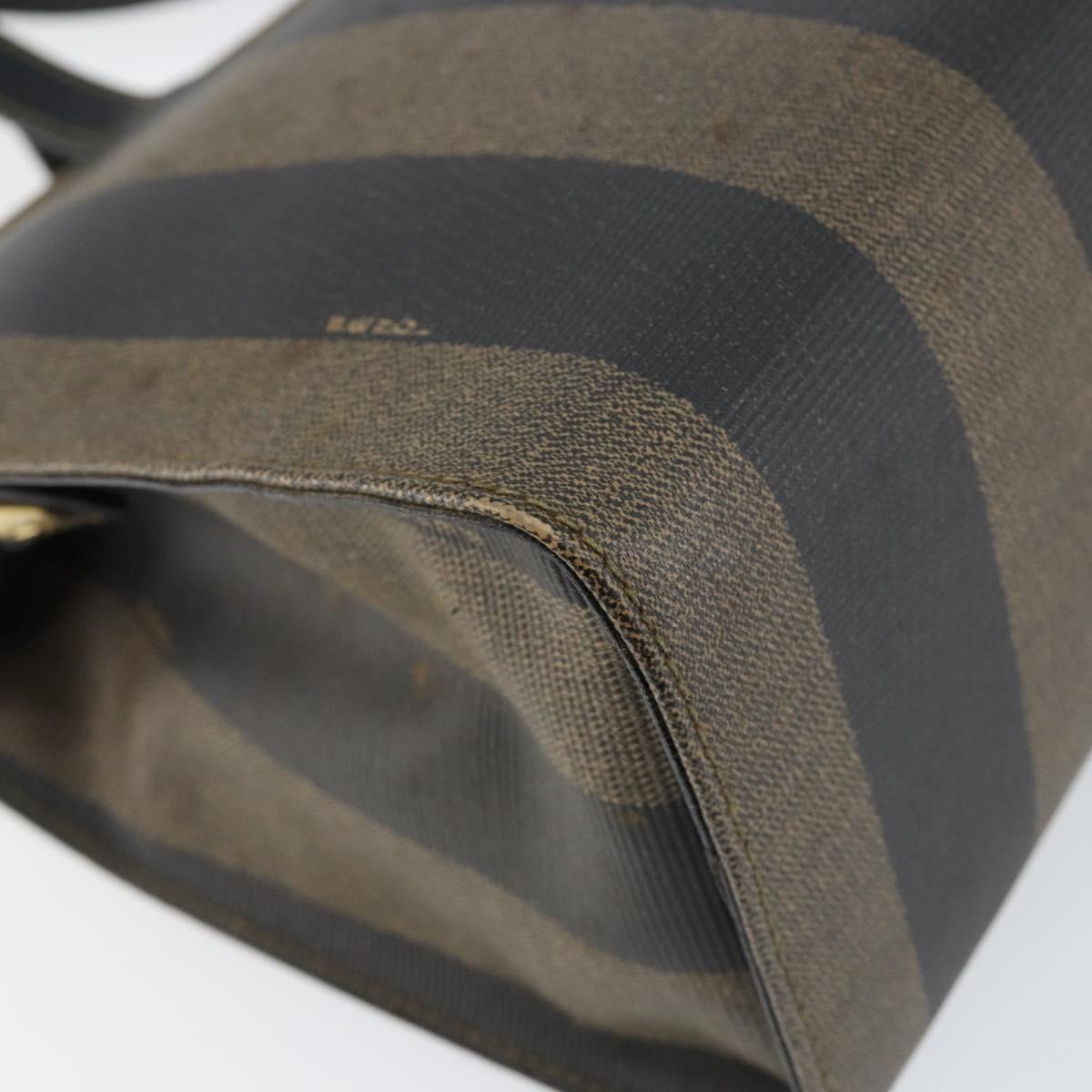 FENDI Pecan Canvas Hand Bag PVC Black Brown gold Auth 150002
