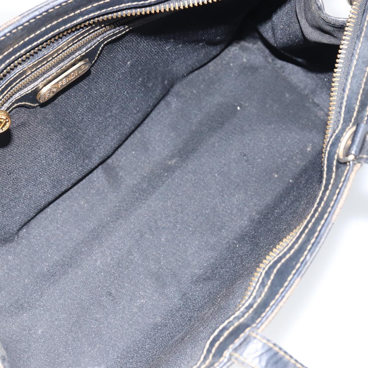 FENDI Pecan Canvas Hand Bag PVC Black Brown gold Auth 150002